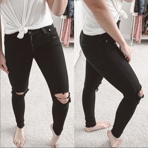 AG Farrah Skinny Distressed High Rise Black jeans